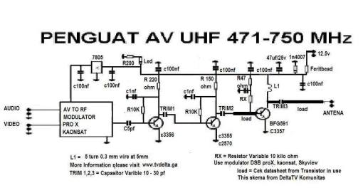 penguat av uhf 471 - 750 mhz